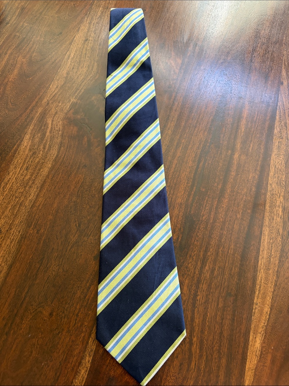 Banana Republic Navy Tie with Green and Blue Stripes 100% Silk Made In Italy